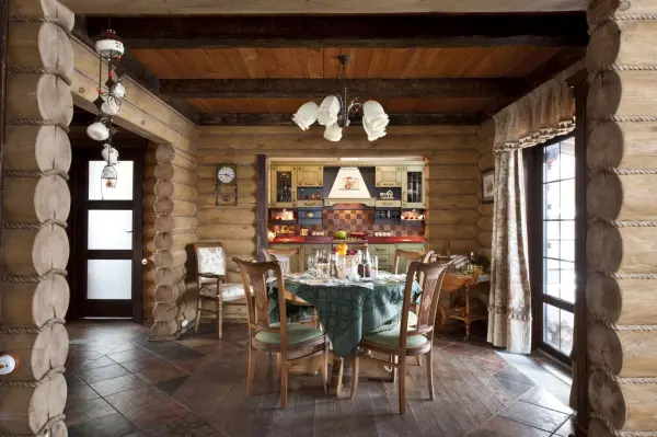 Interior design of a wooden log house inside Interior design of a wooden log house inside