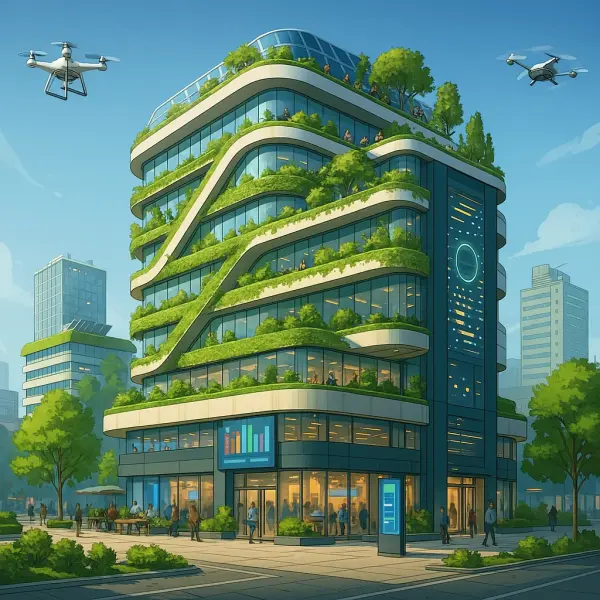 Concept of future multifunctional building with green technologies and smart solutions