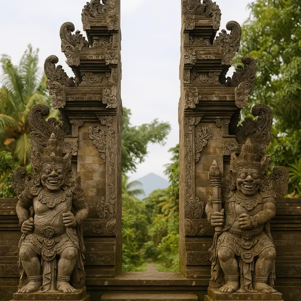 Split gates candi bentar in Balinese architectural style Split gates candi bentar in Balinese architectural style