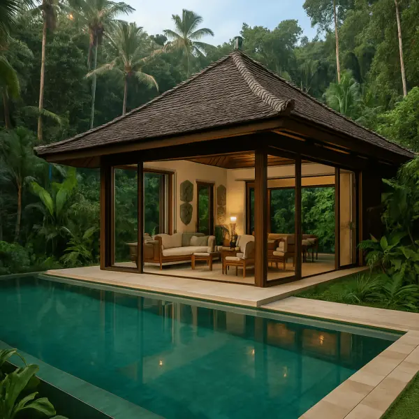 Modern villa in Balinese style with panoramic glazing and pool Modern villa in Balinese style with panoramic glazing and pool