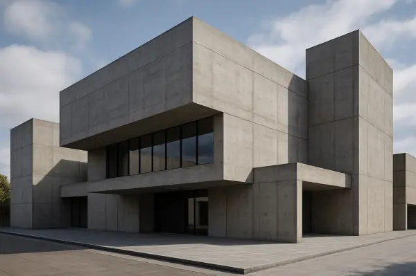 A modern building in neo-brutalist style with concrete facades