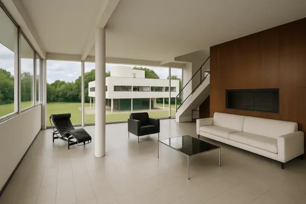 Интерьер и фасад виллы Савой Ле Корбюзье — пример модернизма и открытой планировки