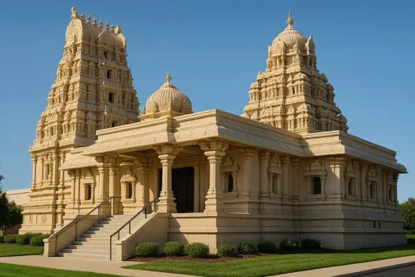 Modern Hindu temple in the USA with traditional Dravidian elements
