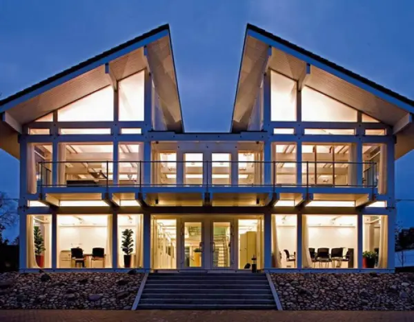 Modern application of half-timbered construction technique Modern application of half-timbered construction technique