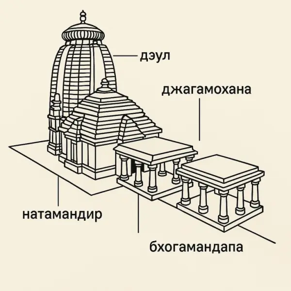 Layout of a Kalinga temple with main architectural elements