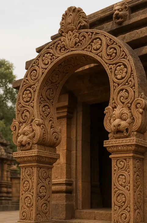 Decorative torana arch with carvings and ornaments of the Mukteshvara Temple in Bhubaneswar Decorative torana arch with carvings and ornaments of the Mukteshvara Temple in Bhubaneswar