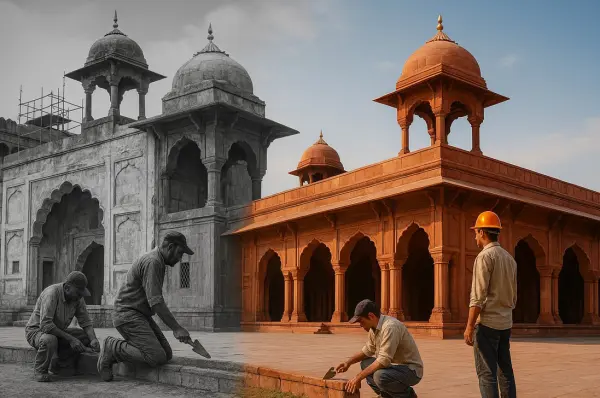 Restoration works in the Red Fort — preservation of Mughal architectural heritage