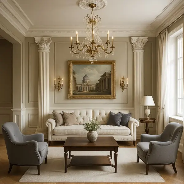 Interior of a modern living room in neoclassical style