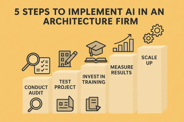 Схема впровадження ШІ в архітектурне бюро з ключовими етапами трансформ