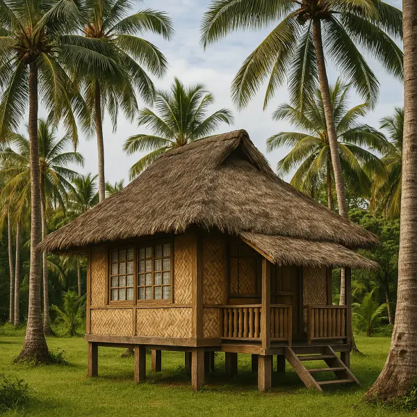 Traditional Philippine bahay kubo house amid tropical nature Traditional Philippine bahay kubo house amid tropical nature
