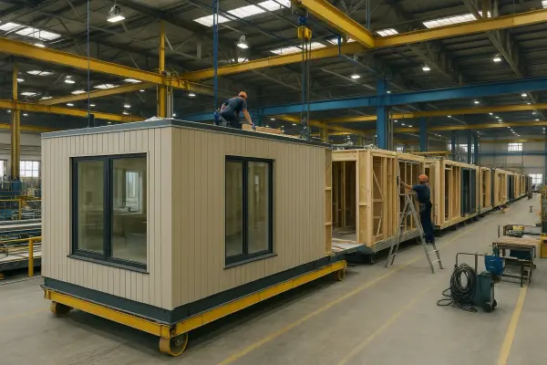 Production of prefab elements for modular homes on a specialized line