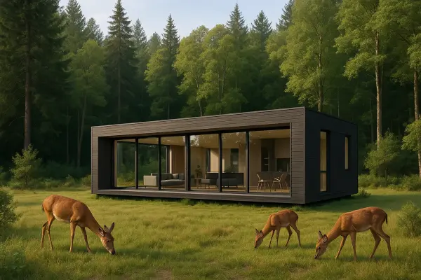 Modular home organically integrated into natural landscape Modular home organically integrated into natural landscape