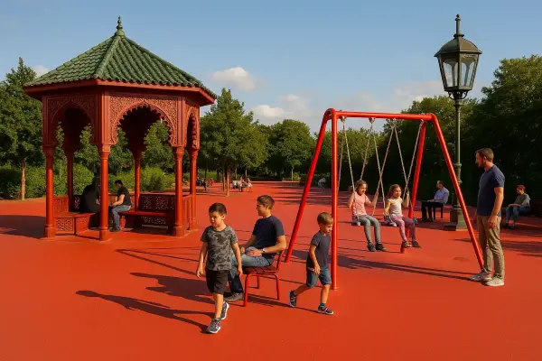 Superkilen Park in Copenhagen with elements of different peoples' cultures