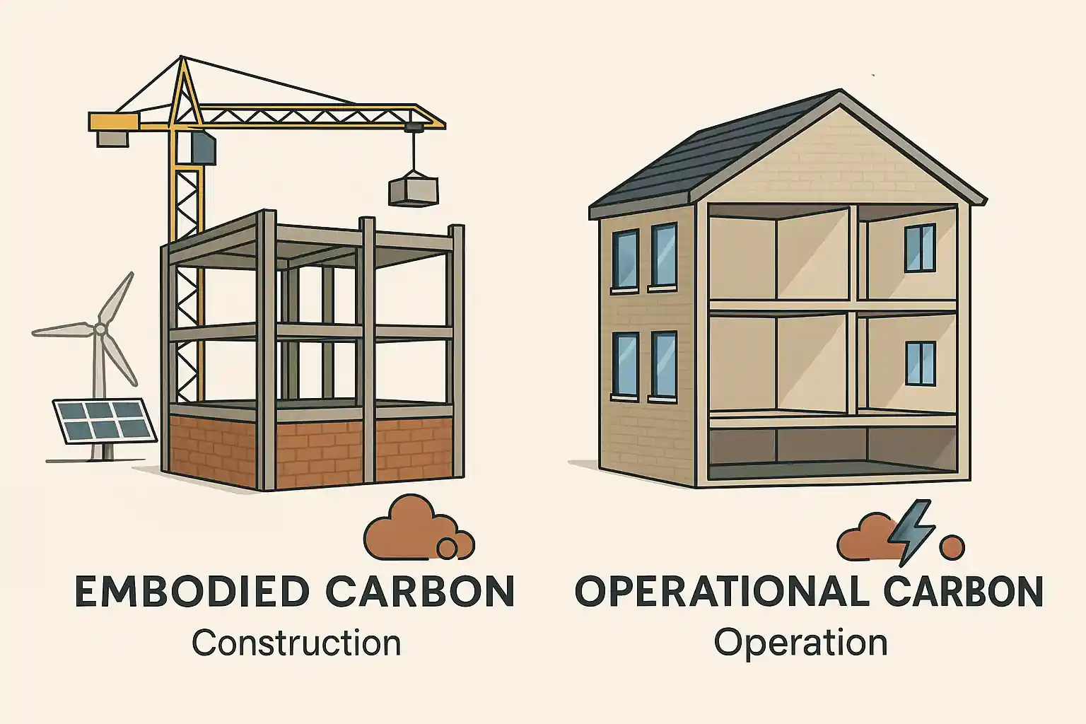 Comparison of embodied and operational carbon in buildings: construction and operation