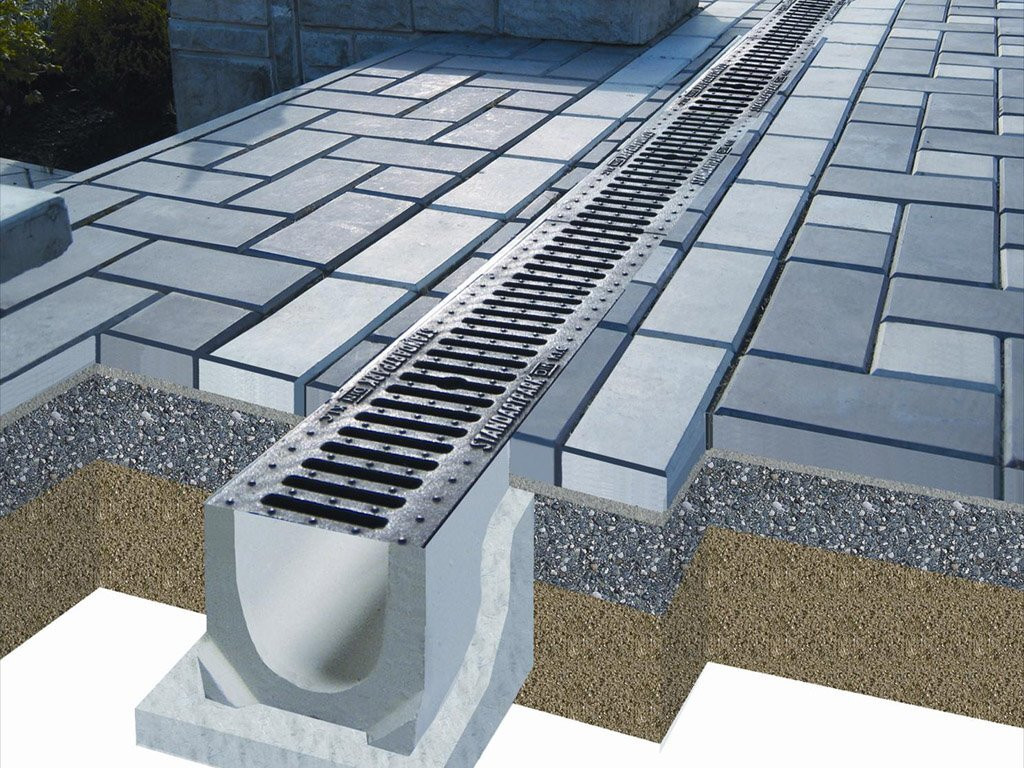 Example of a drainage system with linear trays